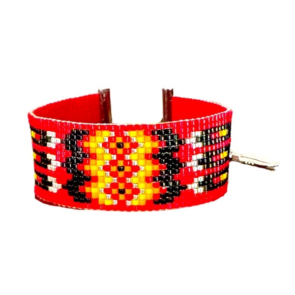 Handcrafted loom adjustable beaded cuff panel bracelet Southwest Native American - Picture 6 of 7